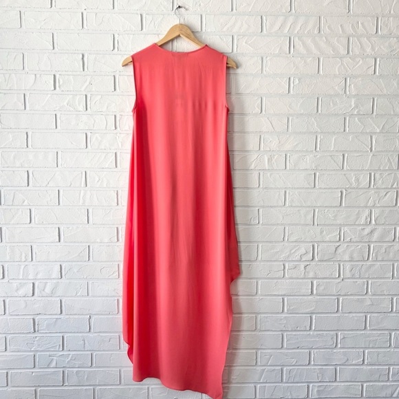 BCBGMaxAzria TARA sleeveless cascading coral chiffon high low shift dress M - Picture 7 of 10